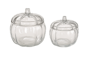 Kit 2 Potes de Vidro em Formato de Abóbora 500ml e 1000ml