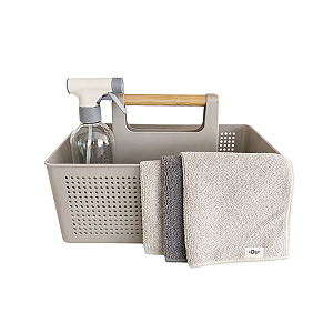 Kit Organizador Bege com 1 Borrifador e 3 Panos de Limpeza