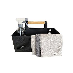 Kit Organizador Preto com 1 Borrifador e 3 Panos de Limpeza