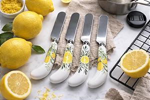 Jogo de 4 Espátulas para Manteiga Cabo Porcelana Limone