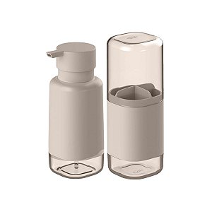 Kit 2 Peças p Banheiro Porta Sabonete e Porta Escova Bege