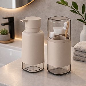 Kit 2 Peças p Banheiro Porta Sabonete e Porta Escova Bege