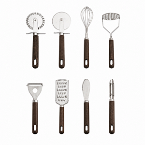 Kit Utensílios Cozinha 8 Peças Cabo Wood Inox Premium