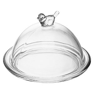 Prato para Doces Sobremesas com Tampa Bird 15x15x10 Cristal