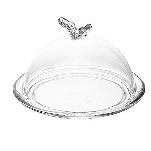 Prato para Doces Sobremesas com Tampa Bee 15x15x10 Cristal