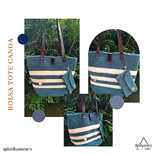 Bolsa Tote Canoa Azul Petróleo e Cru