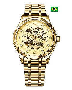 Relógio Masculino Olevs 9901 Automático Luxo Dourado Skeleton - 7 Cores