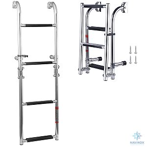 Escada Articulada Dobrável 4 Degraus Aço Inox 316 para Barco Lancha ou Veleiro