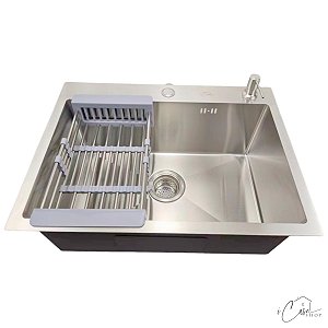 Cuba Retangular de Cozinha com Acessórios em Aço Inox Escovado 60x45x22cm