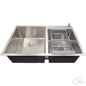 Cuba Gourmet Dupla Retangular com Acessórios em Aço Inox Escovado 78x48x22cm