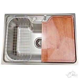 Cuba Gourmet Retangular com Acessórios em Aço Inox Escovado 60x42x21,5cm