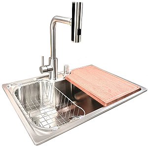 Kit Cuba Completa Com Torneira Gourmet Extensível Aço Inox