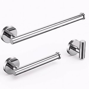 Kit Acessórios de Banheiro ou Lavabo com 3 peças Tubular Aço Inox Polido