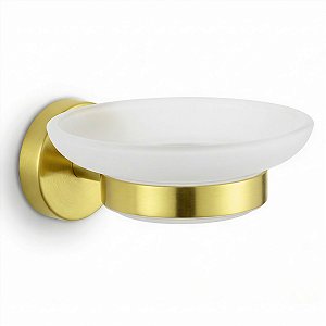 Saboneteira de Banheiro Parede Dourada Escovada Porta Sabonete Vidro