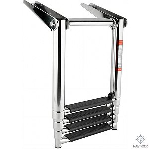 Escada Telescópica Retrátil 4 Degraus Aço Inox Barco Lancha Veleiro