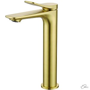 Torneira de Banheiro Lavabo Bica Alta Misturador Monocomando Paris Dourada Escovada