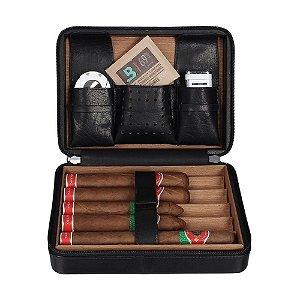 Porta-charutos NERONE Travel Case Umidor Couro Vintage Preto