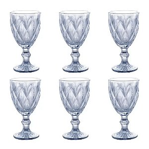 Conjunto 6 Taças de Vidro Diamond Azul Metalizado