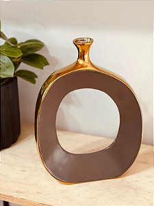 Vaso Decorativo em Cerâmica - Marrom com Dourado