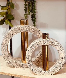 Vaso decorativo em cerâmica Pedra com Dourado