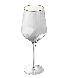 Taça de Cristal para vinho com borda dourada