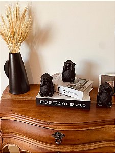 Kit escultura de porco espinho em cimento preto