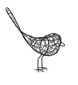 Escultura pássaro em metal preto periquito