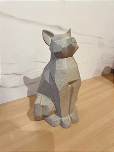 Escultura gato em poliresina cinza geométrico