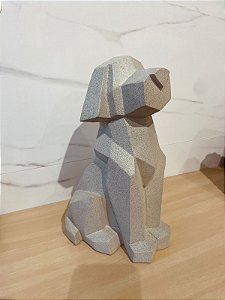 Escultura cachorro em poliresina cinza geométrico