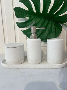 Kit para lavabo em cimento 4 peças branco organico