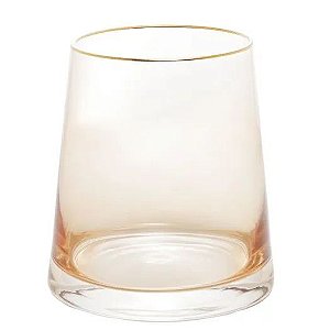Vaso de vidro com borda dourada âmbar