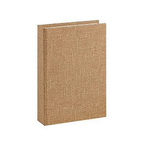 LIVRO-CAIXA EM MDF COM REVESTIMENTO EM LINHO MARROM