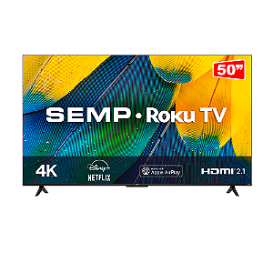 Smart TV LED 4K UHD Tela 50" SEMP ROKU RK8600, HDR, Bivolt Cor Preta