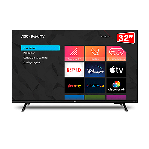 Smart TV AOC  Tela de 32" LED HD 32S5135/78 ROKU, HDMI, USB, Conexão Wi-Fi  Cor Preta