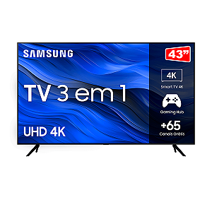 Samsung Smart TV 43" UHD 4K 43CU7700, Processador Crystal 4K, Gaming Hub Cor Preto