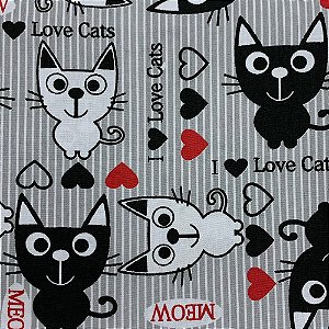 Tecido Tricoline 100% Algodão - Estampa Gato - 50cmx1,40m