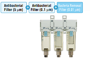 HF2-BAC30B-F02  FILTRO DE AR COMBINADO MONTAGEM 3 COPOS MODULAR 5 + 0,1 + 0,01 MICRON REMOVEDOR ODOR E BACTÉRIA ROSCA 1/4 - SÉRIE HF2-BAC         NCM :  84213990