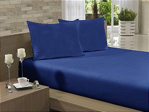 Lençol Casal C/ Elástico - Malha Penteada 100% Algodão - Azul Marinho