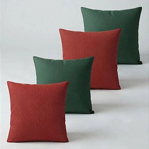 Kit 4 Capas De Almofada Natal Linho Rustico - Verde + Vermelho