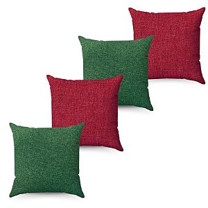 Kit 4 Capas De Almofada Natal Linho Rustico - Verde + Vermelho