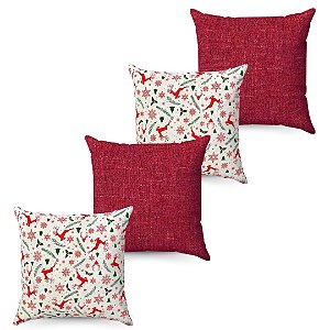 Kit 4 Capas De Almofada Natal Linho Rustico - Vermelho + Renas