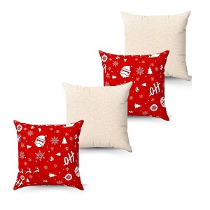 Kit 4 Capas De Almofada Natal Hoho + Linho Rustico Cru