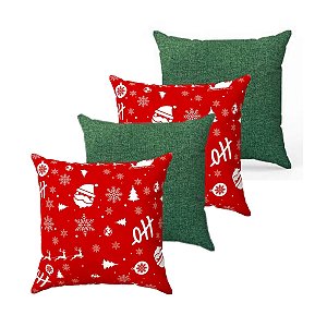 Kit 4 Capas De Almofada Natal Hoho + Linho Rustico Verde