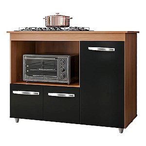 Balcão Cooktop Ana Moblis Moveis - Savana/Preto