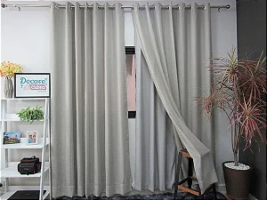 Cortina P/ Varão - 3,30 A x 6,00 L - Linho gaze 123/03 Cinza Claro + Blackout 70%