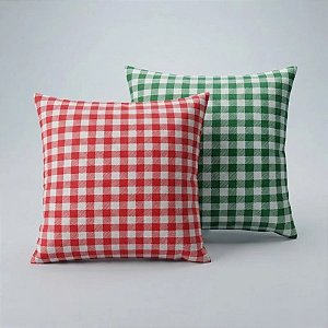 Kit 2 Capas De Almofada Decorativas P/ Natal - Xadrez Verde E Xadrez Vermelho