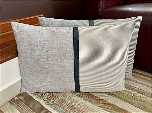 Almofada Listrada com Couro 60x40 - XX (Apartamento Decorado)