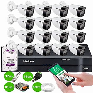 Kit 16 Câmeras VHD 1120 B G6 + DVR Intelbras + HD 1TB + App + Fonte, Cabos e Acessórios