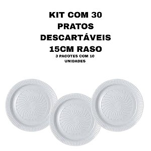 KIT COM 30 PRATOS DESCARTAVEIS RASOS 15CM IBRAS - 3 PACOTES