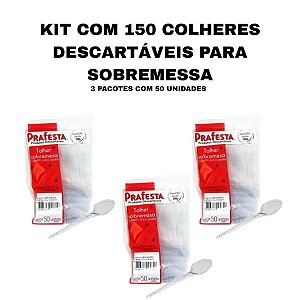 KIT COM 150 COLHERES DE SOBREMESSA DESCARTAVEIS PRAFESTA - 3 PACOTES